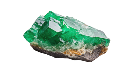 A large green rock sits on a white background
