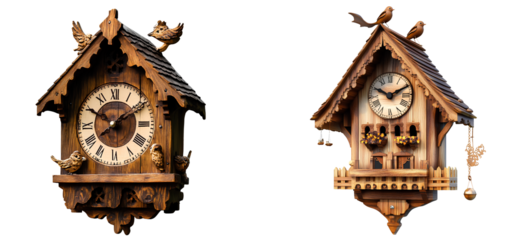A wooden cuckoo clock on a transparent background .png