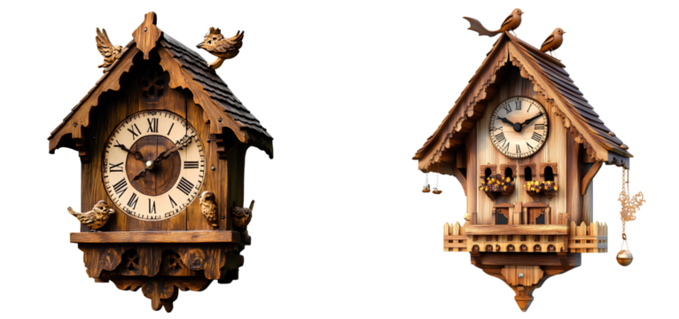 A wooden cuckoo clock on a transparent background .png