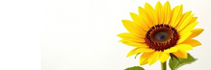 Obraz premium Large sunflower, fully bloomed, pristine white background, high resolution, plant, full bloom
