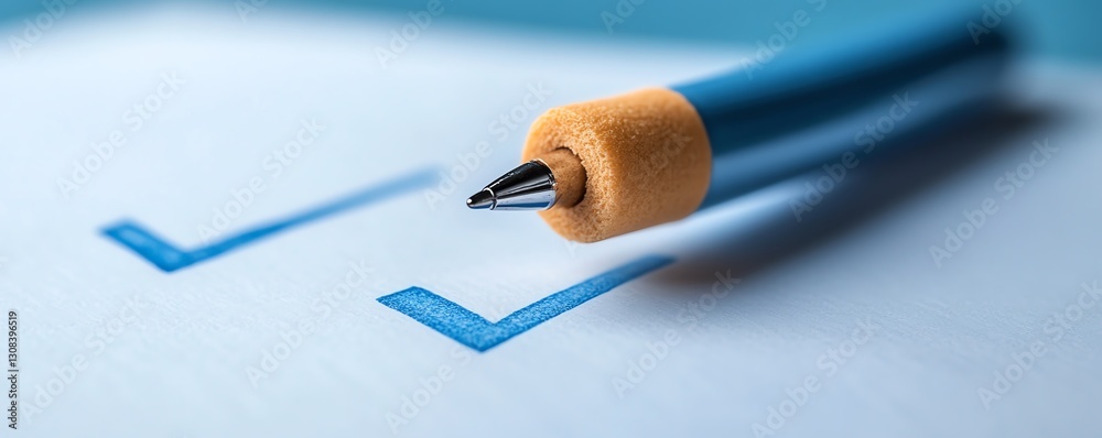 Poster closeup of document with checkmark, representing quality control, auditing, and compliance in docume