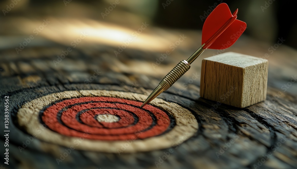 Aufkleber concept of business growth, individual highlighting wooden block with a red dartboard icon to symbol