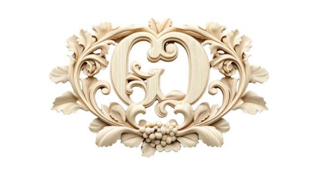 A wooden sign with a flowery design and the letters G and D