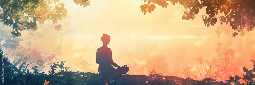 Aufkleber meditation practice in a serene natural setting with soft light creating a peaceful atmosphere at su