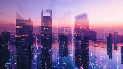Obraz premium Futuristic City Skyline at Dusk