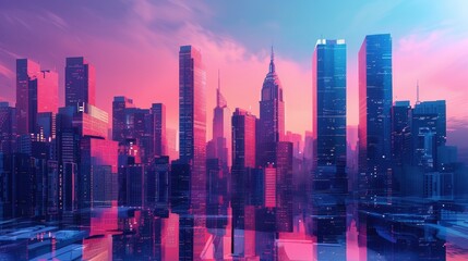 Fototapeta premium Vibrant Futuristic Cityscape at Sunrise