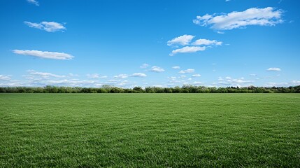Fototapeta premium Vast Green Field Under a Bright Blue Sky