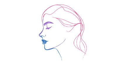 Minimalist female face sketch in pastel colors.