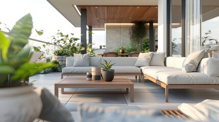 Fototapeta premium Modern Balcony Design with Luxurious Outdoor Furniture