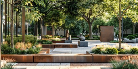 Modern Urban Park Design with Lush Landscaping