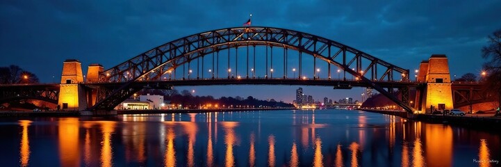 Fototapeta premium Longfellow Bridge arch, city lights twinkling, evening, city lights, long exposure