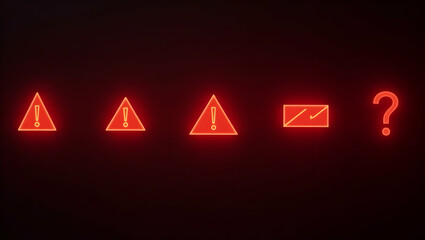 Red Glowing Warning Icons: Cyber Alerts and Security Notifications Concept with Empty Space for Customization in Photo Stock