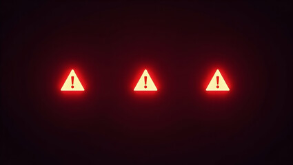 Red Glowing Warning Icons for Cyber Alerts: Symbolizing System Issues & Security Notifications