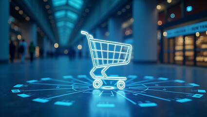 Futuristic Shopping Cart Icon: Visualizing E-Commerce Metrics in a Modern Retail Environment - A Cute Vector Illustration for Smart Business Insights
