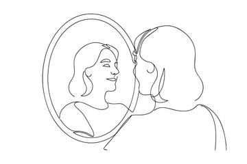 Self-reflection Woman Gazing at Her Reflection in a Mirror