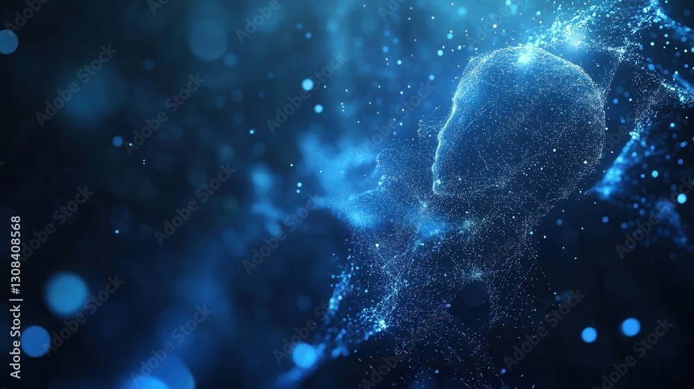 Poster futuristic digital silhouette symbolizing ai driven politics in a sleek blue and silver setting gene