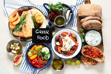 Mediterranean theme food table scene.