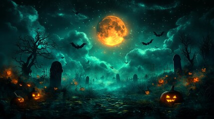 Obraz premium Halloween Cemetery at Night