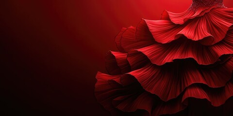 Red flamenco dress in motion against dark background. Use for dance blogs, cultural event promotions, fashion designs, and dramatic art pieces.