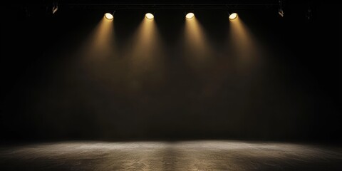 Dramatic Stage Illumination with Warm Spotlights Creating a Captivating Ambiance in Darkness