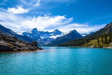 Breathtaking View of a Crystal Clear Lake in Mountainous Landscape