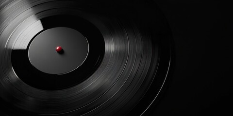 Vinyl Record Rotating Close Up View with Red Dot in Center Circular Pattern Texture Black Background