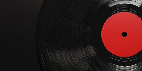 Vinyl Record with Classic Red Label Grooves Musical Disc Media Rotation Analog Sound System Nostalgia