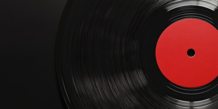 Vinyl Record with Classic Red Label Grooves Musical Disc Media Rotation Analog Sound System Nostalgia