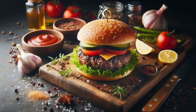 Lamb Beef Burger A blend of ground lamb and beef offering a gami