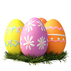 Easter Eggs In Grass. Cute Spring Festive Decoration.

