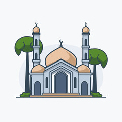 A Flat-Style Mosque on a Plain White Background