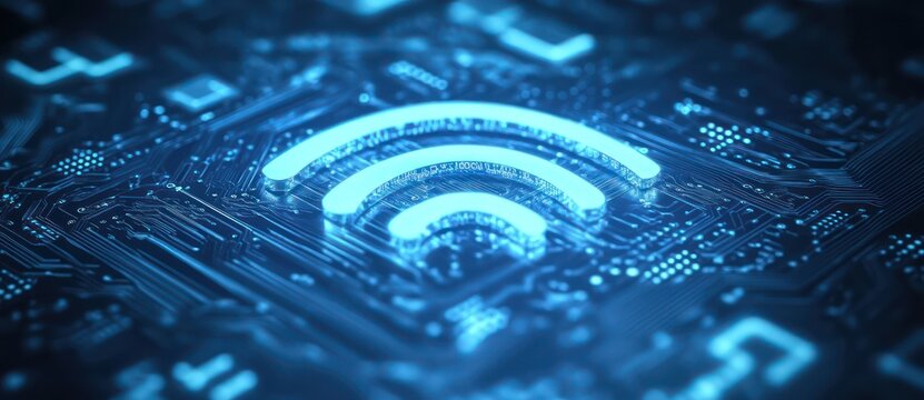 Wifi signal on circuit board, digital tech background - Powered by Adobe