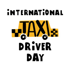 International taxi driver day. Banner. Hand drawn design. Illustration on white background