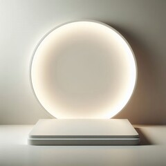 Empty white podium in a bright room with a spotlight on a clean stage