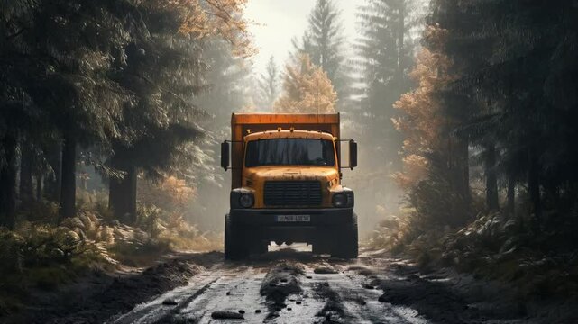 The truck struggled to pass through the muddy road, its tires spinning as it fought for traction.
