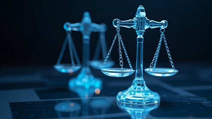 Flat Holographic AI Models with Justice Scales: A Cute Vector Illustration Symbolizing Ethical AI Use in Technology for Smart Business Solutions