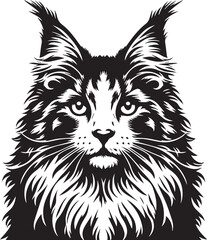 Maine coon cat vector in black and white