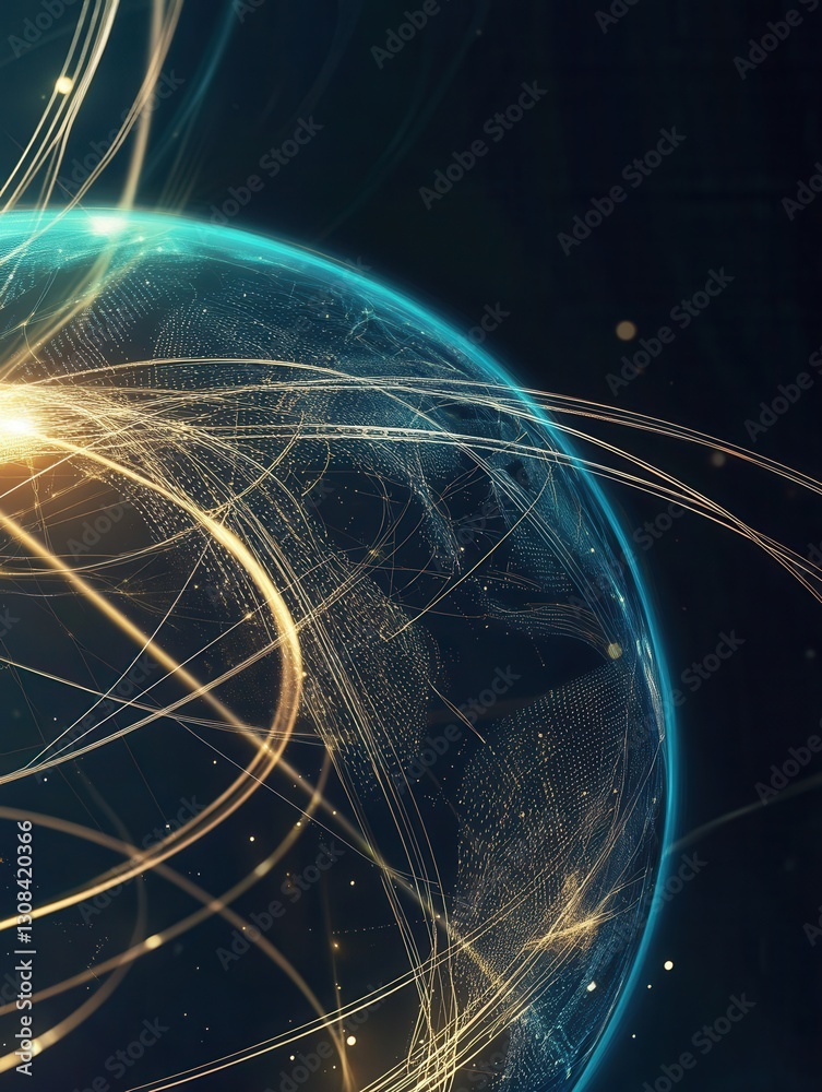 Poster Modern abstract background with a stylized globe and glowing lines symbolizing international relations and connections Generative AI