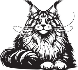 Maine coon cat vector in black and white