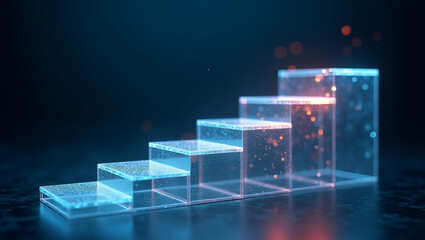 Visualize Your Business Growth: Step-by-Step Floating Holographic Milestones in a Cute Vector Illustration for Smart Development Strategies