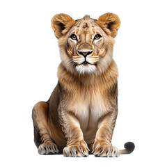 Obraz premium Cute Lion Cub Sitting. Isolated Against A White Background. 