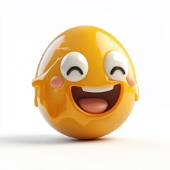 Fototapeta premium 3D cartoon character-style scrambled egg, isolated on white background, with a cheerful expression.