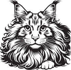 Maine coon cat vector in black and white
