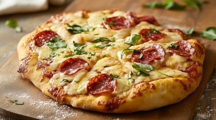 pizza with salami and cheese