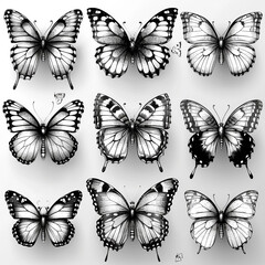 Elegant Black and White Butterfly Artwork Collection