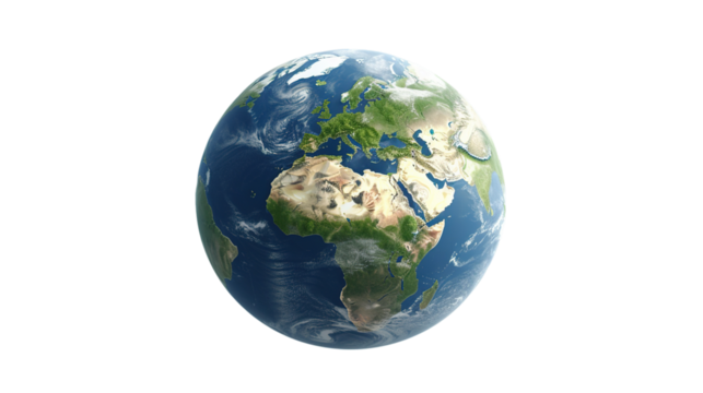 Highly Detailed 3D Earth Render on Transparent PNG – Realistic Globe View
