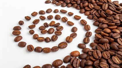 Obraz premium Coffee Bean Fashion Photography: Rotating Beans Background, Chic Apparel, Stylish Model