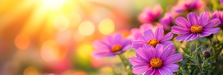 Obraz premium Purple Flowers in Soft, Warm Light - A close-up of tender purple flowers highlighted by gentle, warm light. Perfect for spring or summer themes