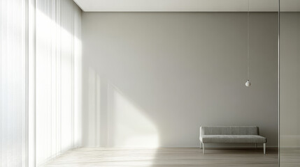 Fototapeta premium Modern minimalist interior design in bright natural light with a simple sofa