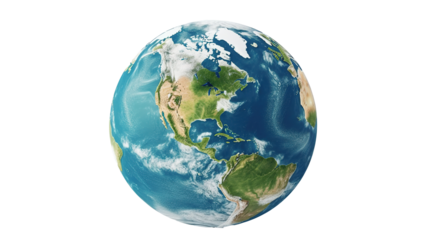 Realistic 3D Earth Render. A detailed globe on PNG Transparent
